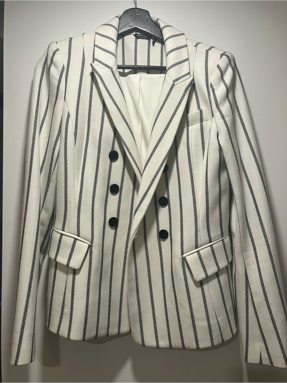 Marciano Off-White Blazer with Black Pinstripes